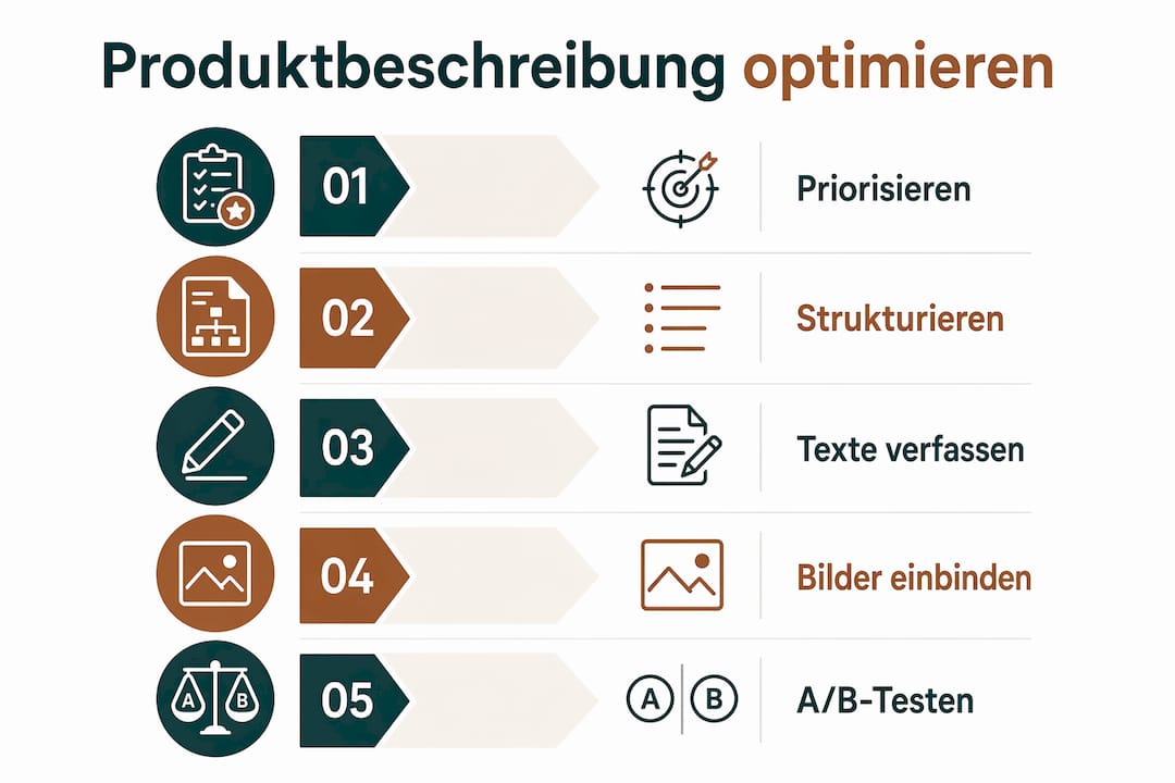 Infografik: Fünf praxisnahe Schritte für überzeugende Produktbeschreibungen