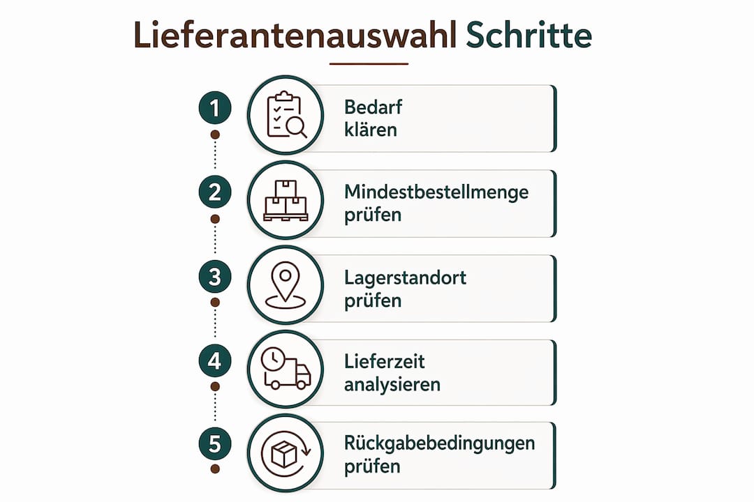 Schritt-für-Schritt-Infografik: So findest du als Amazon-FBA Händler den passenden Lieferanten