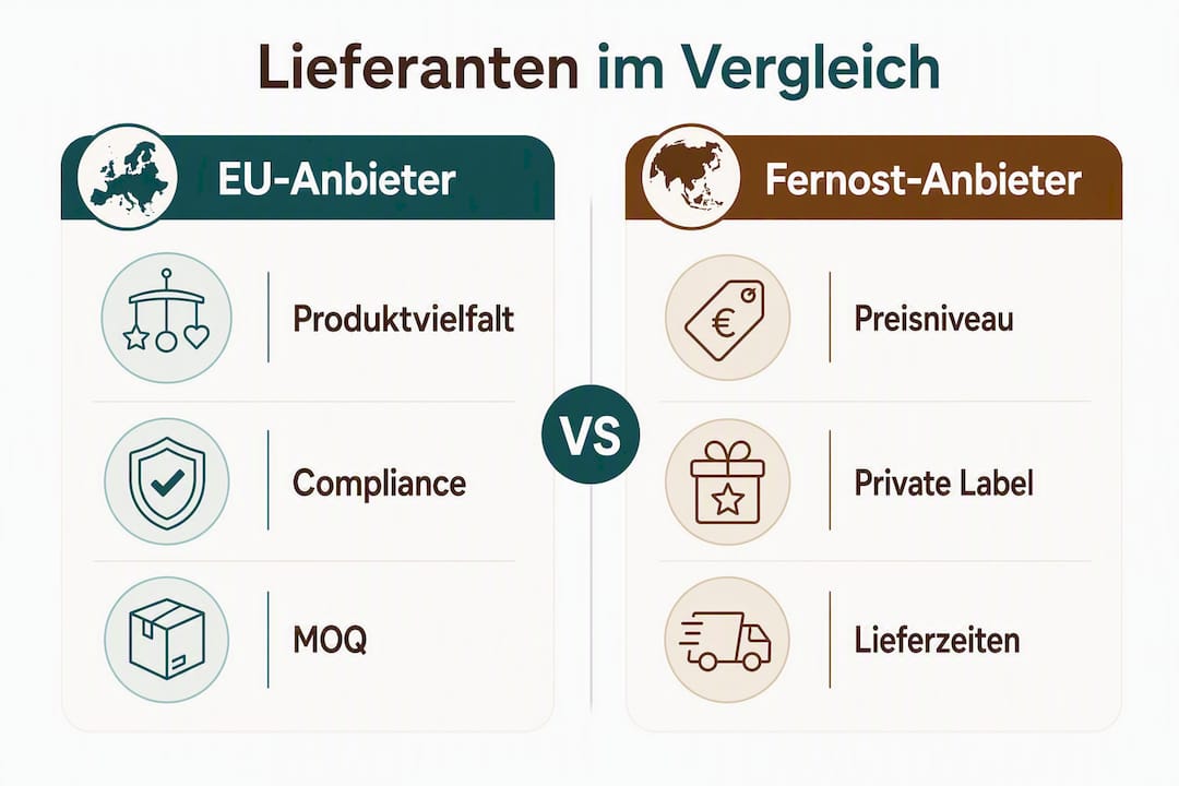 Übersichtliche Infografik zum Lieferantenvergleich von Alternativen zu Dreambaby