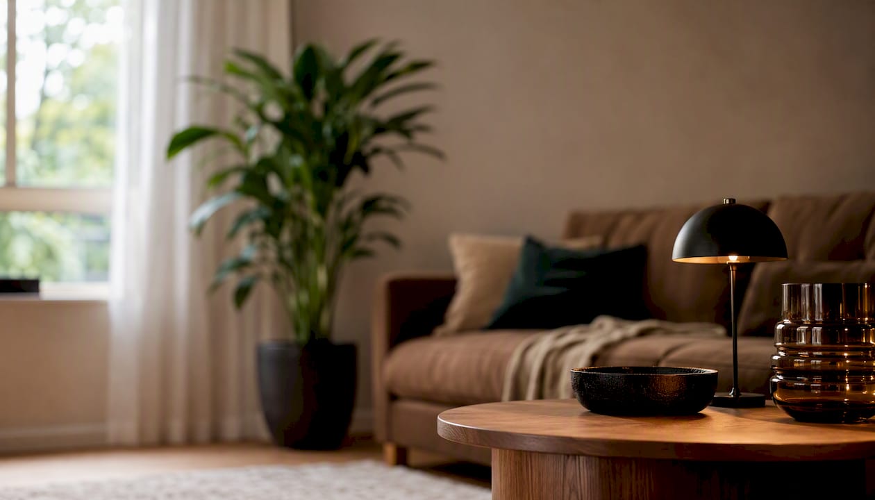 Wohnbereich mit stimmungsvollem Sofa im Raumkontext