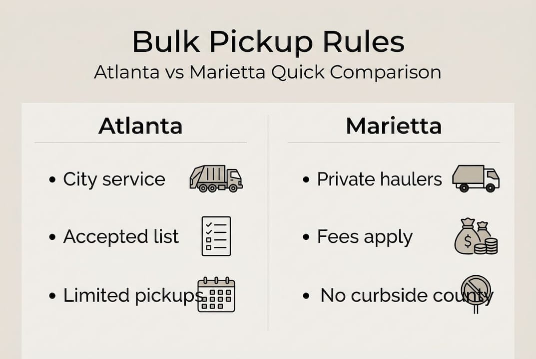 Infographic comparing Atlanta and Marietta bulk junk pickup