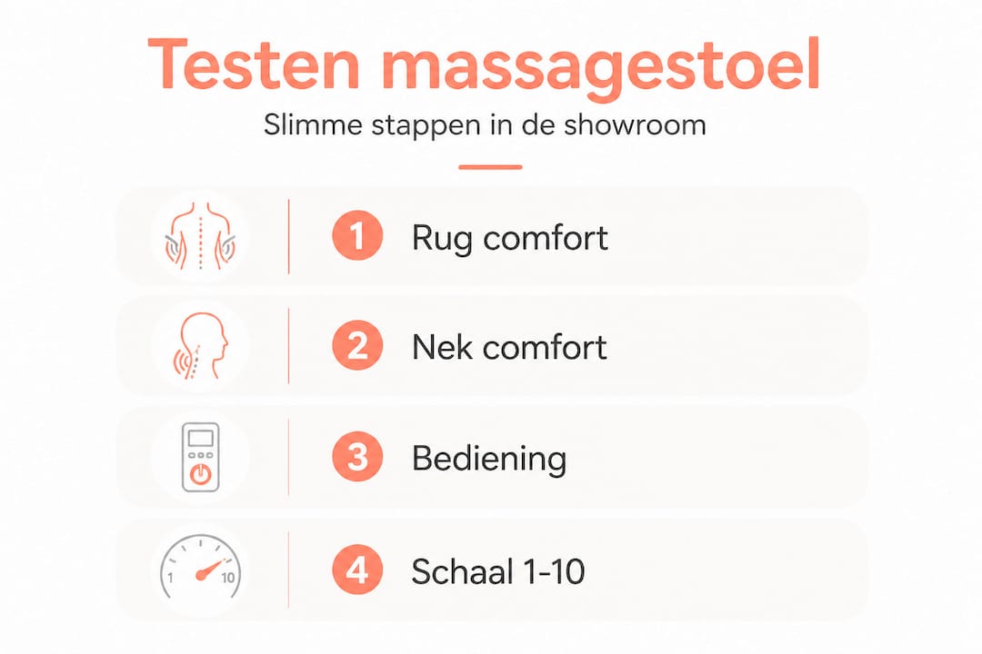 Infographic: stappenplan voor het testen van massagestoelen in de showroom