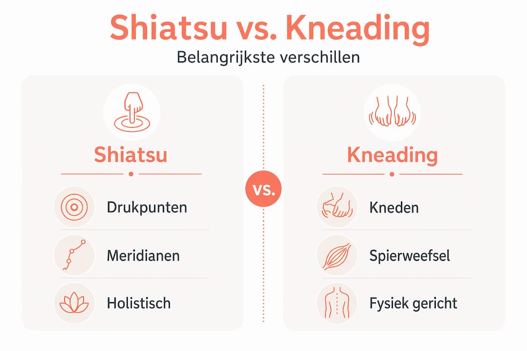 In deze infographic worden de verschillen en overeenkomsten tussen shiatsu en kneden overzichtelijk naast elkaar gezet.