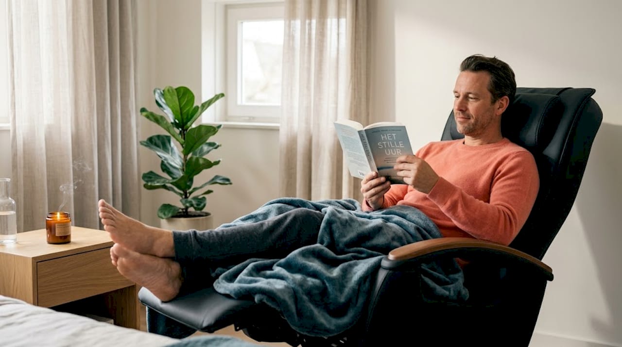 Man geniet van een ontspannende massage in een gewichtloze massagestoel