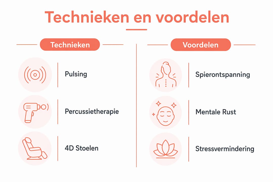 Infographic over verschillende massagetechnieken en de positieve effecten van dynamische massage