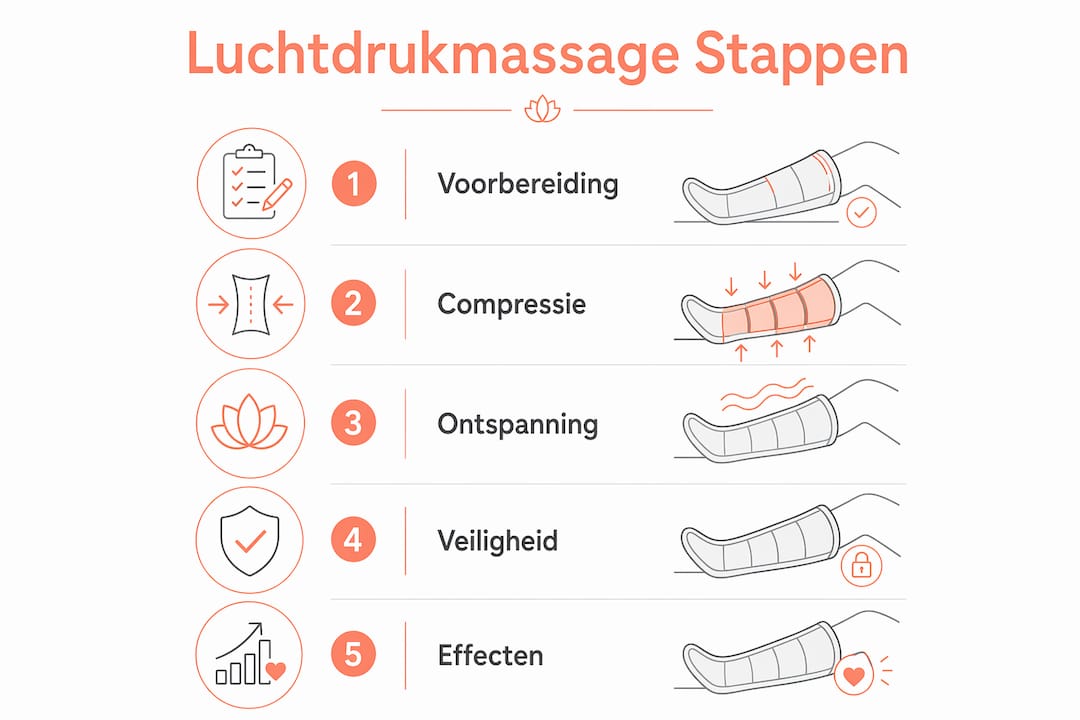Overzichtelijke infographic met een duidelijke stap-voor-stap uitleg over luchtdrukmassage