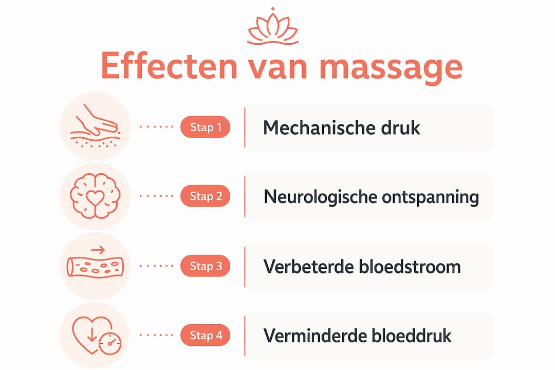 Infographic die laat zien hoe massage stap voor stap de doorbloeding verbetert