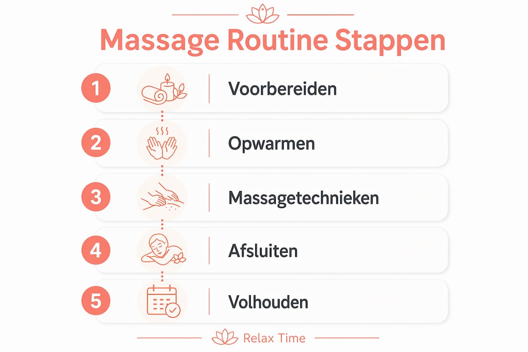 Overzichtelijke infographic met de verschillende stappen van een massage, van begin tot eind.