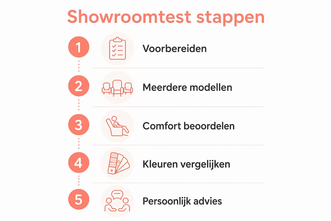 Infographic: zo test je een massagestoel in de showroom stap voor stap