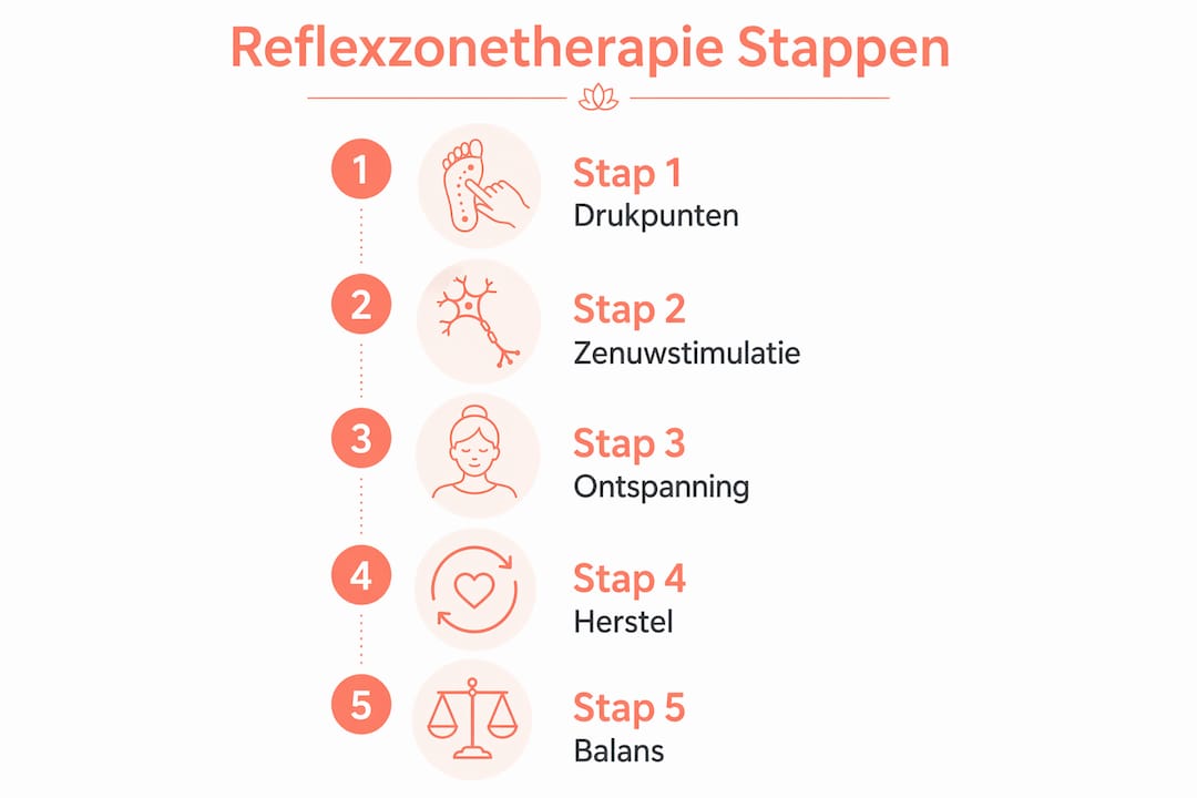 Infographic met de belangrijkste voordelen en principes van reflexzonetherapie overzichtelijk in beeld gebracht.