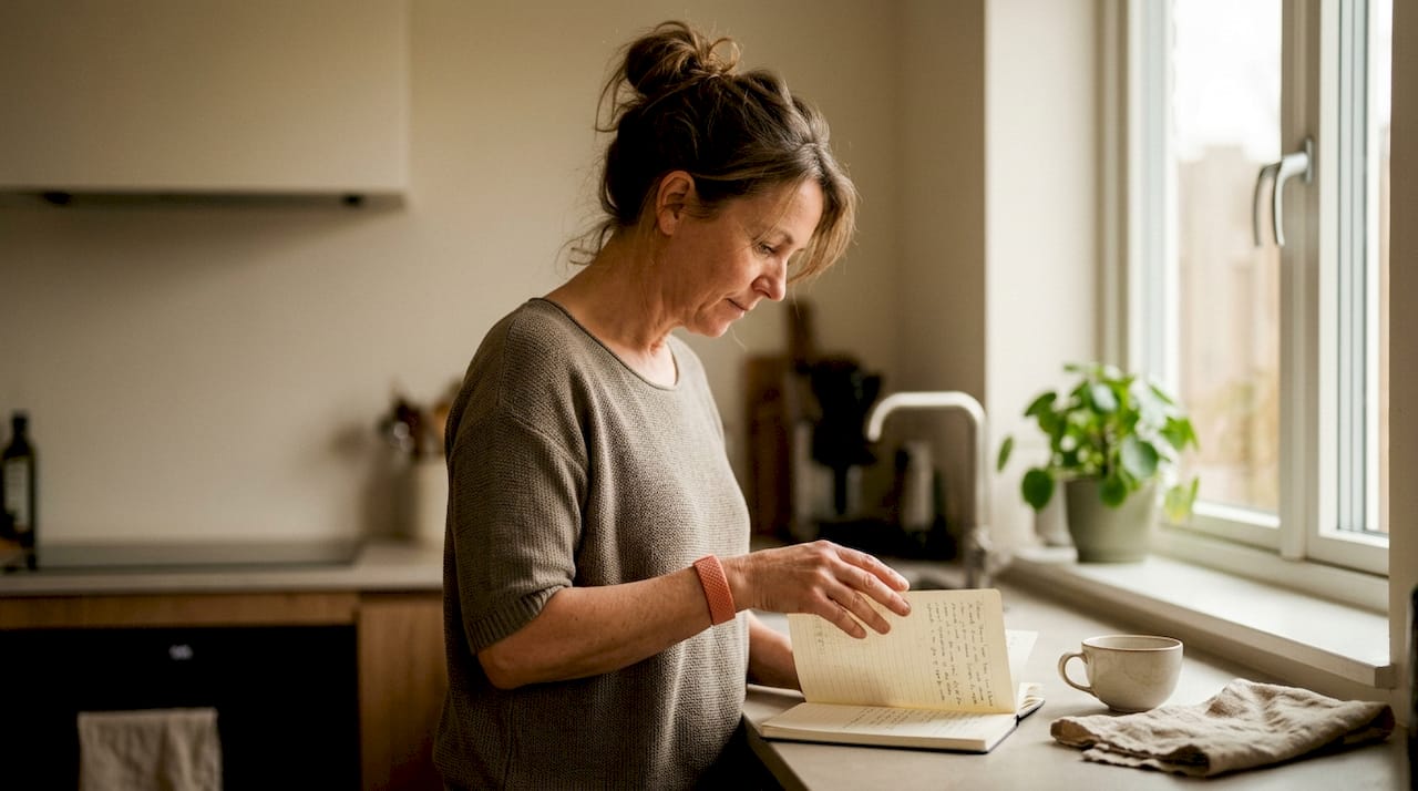 Vrouw stelt ontspanningsmoment samen op haar tablet