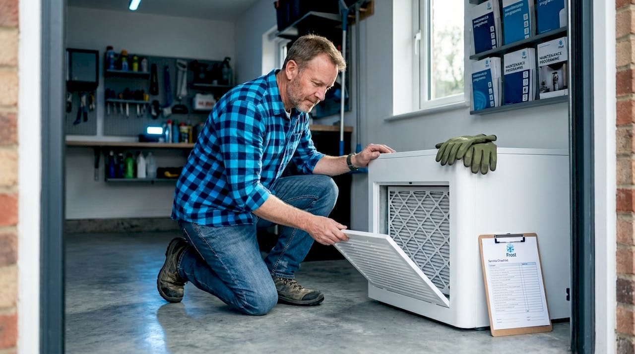 Homeowner inspecting ducted air conditioning filter