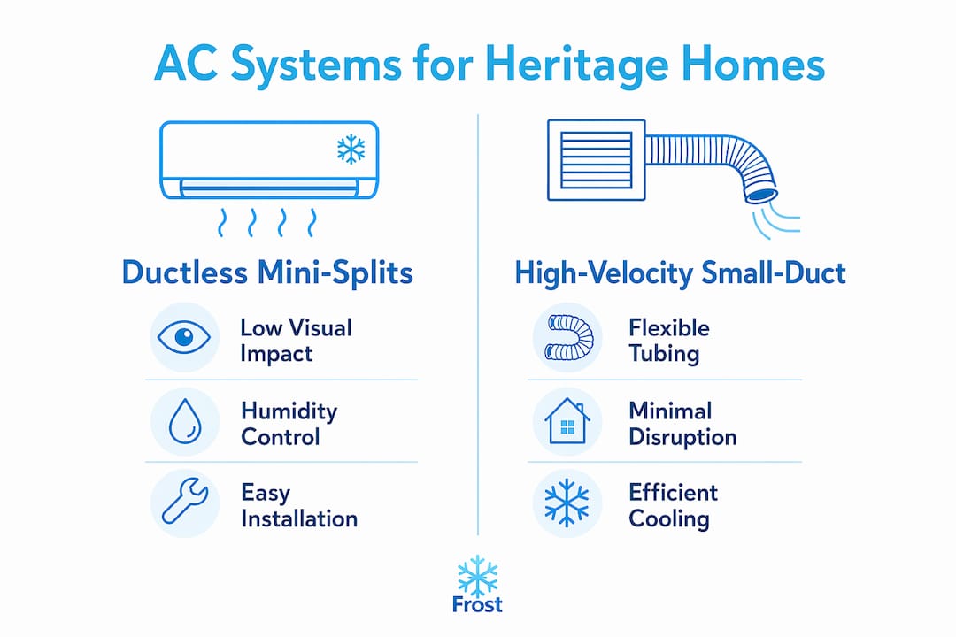 Infographic comparing AC systems in heritage homes