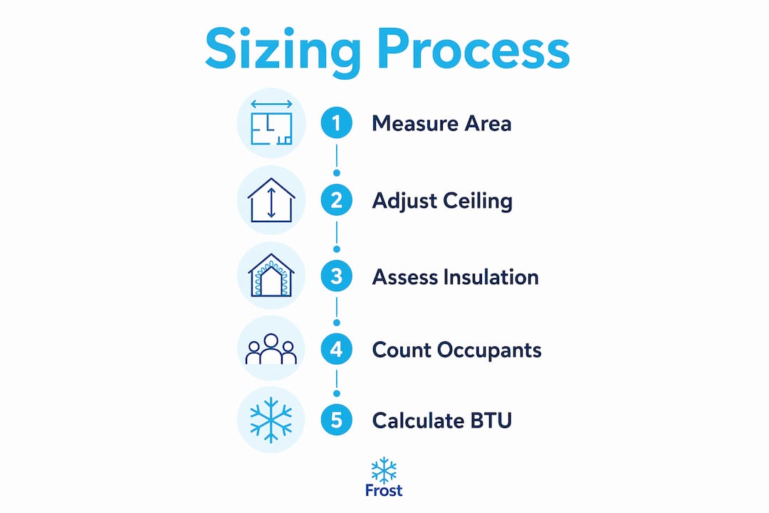 Infographic showing air conditioner sizing steps