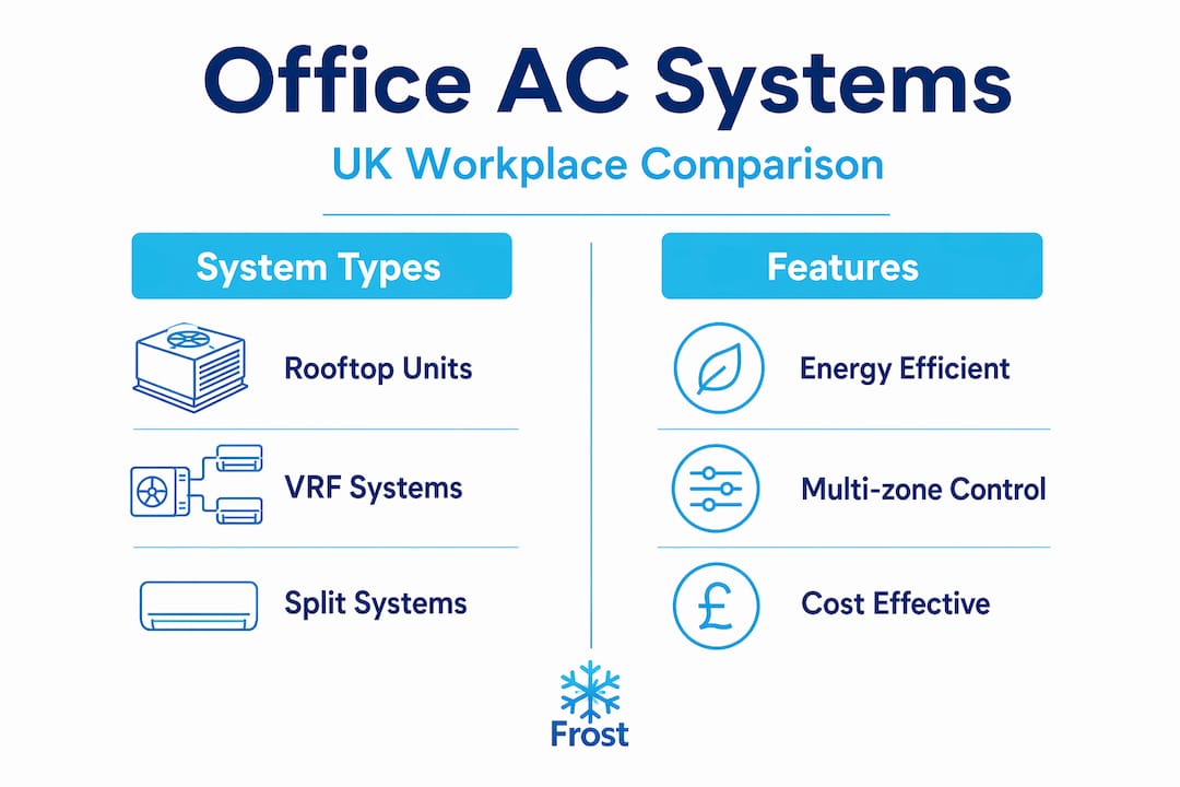 Infographic comparing UK office AC system types and features
