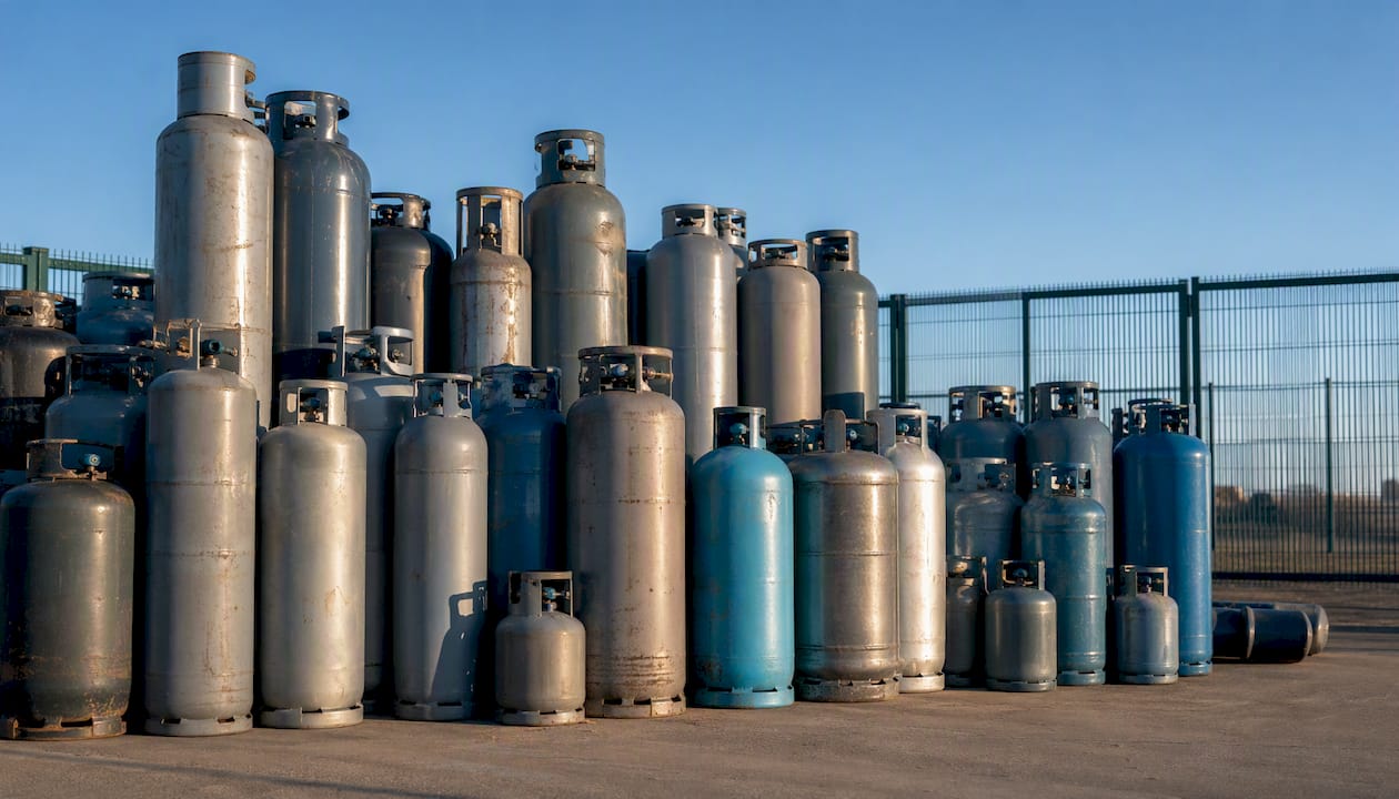 Stored refrigerant cylinders in storage room