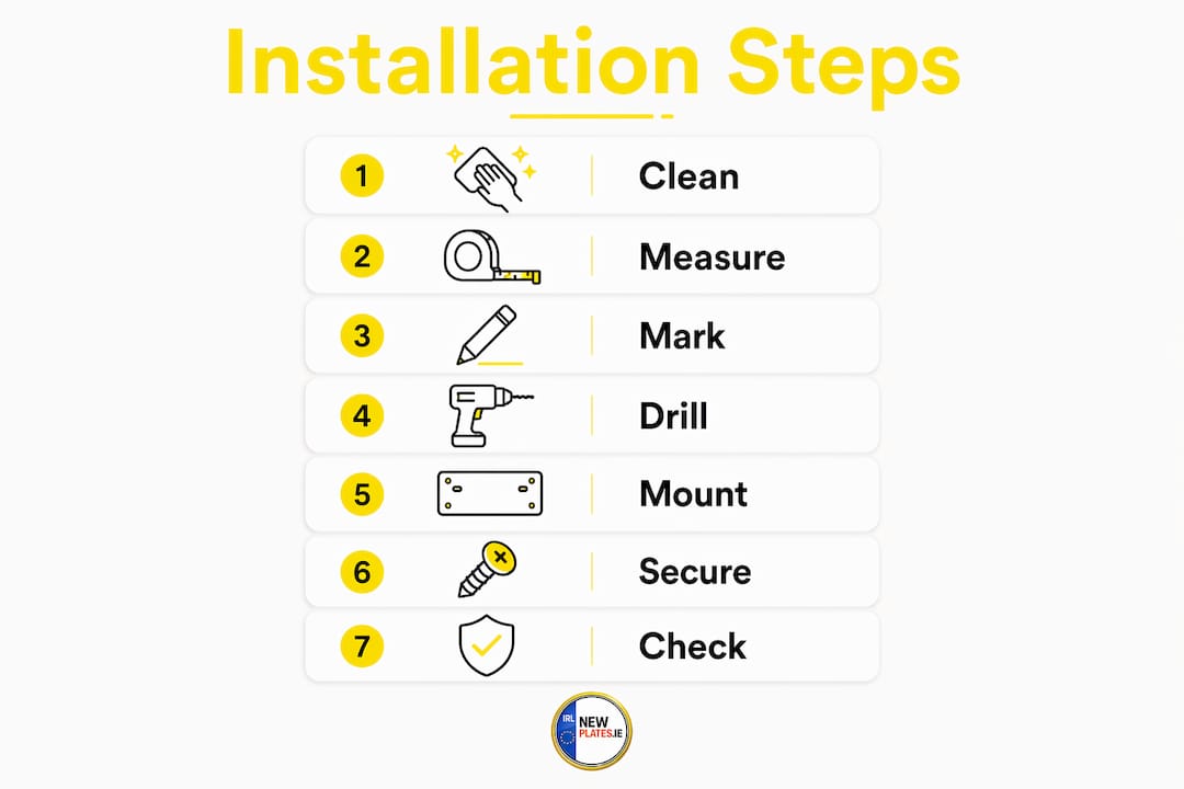 Infographic illustrating motorcycle plate installation steps