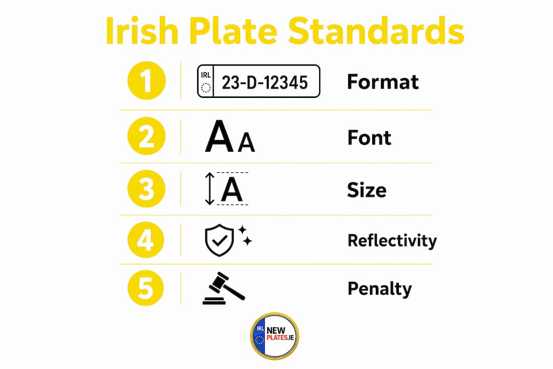 Infographic illustrating Irish number plate standards