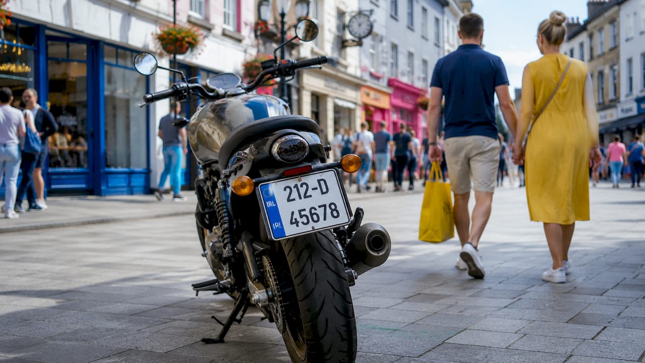 Irish legal motorcycle plate close detail