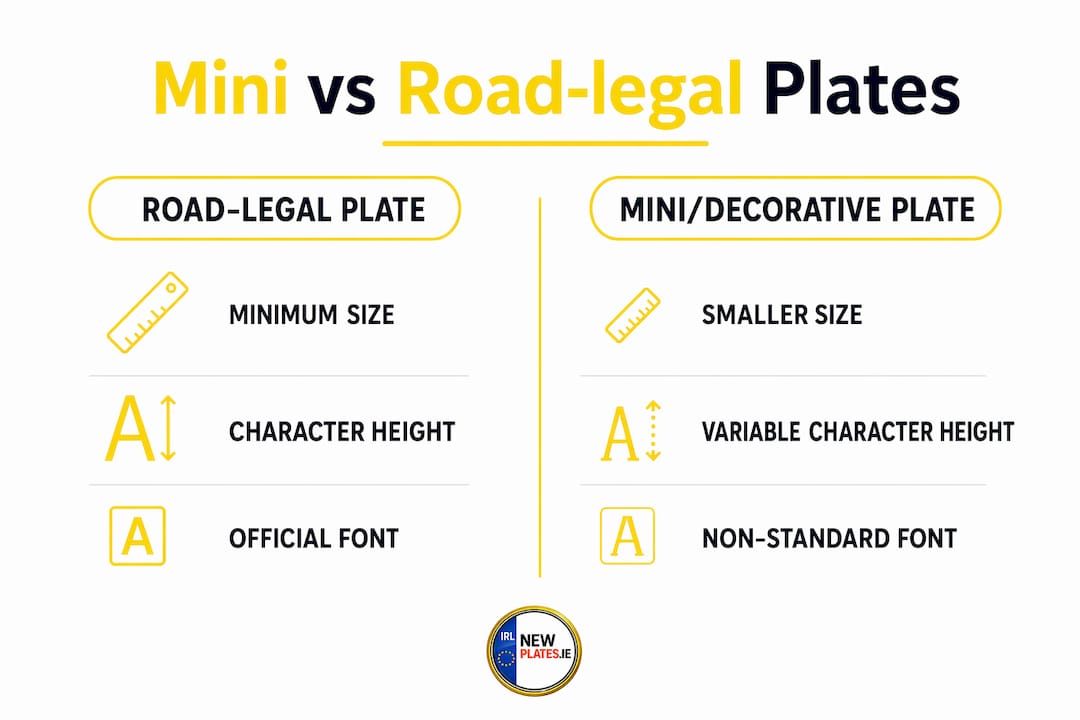 Infographic comparing mini and road-legal motorcycle plates