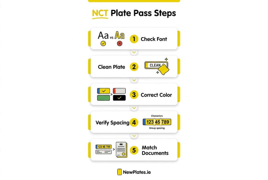 Infographic showing steps to pass NCT number plate compliance