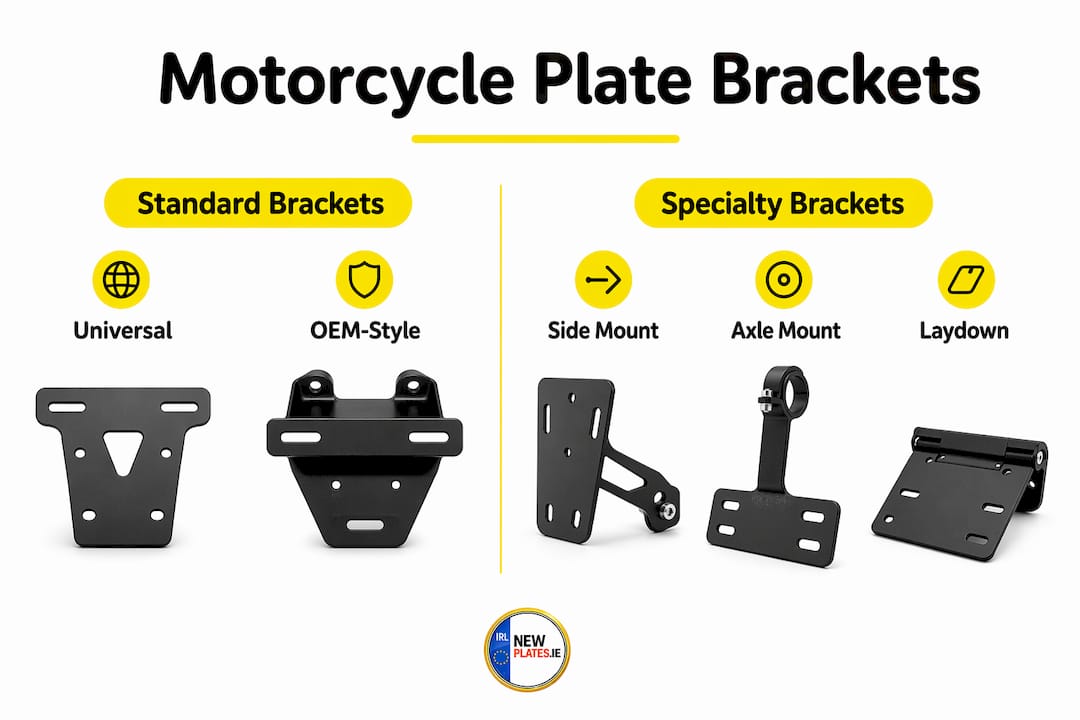 Infographic showing motorcycle plate bracket types comparison