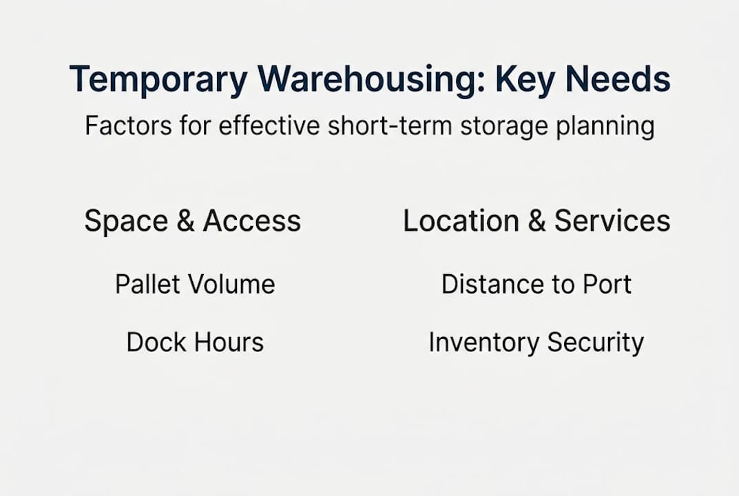 Infographic on factors for temporary warehouse planning