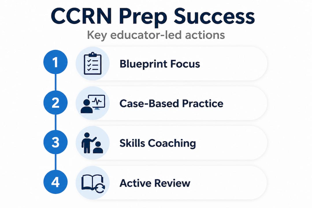 Infographic showing steps for CCRN prep success
