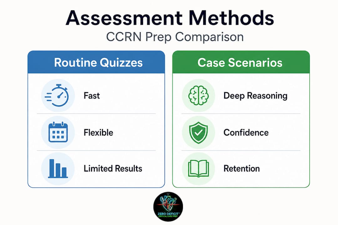 Infographic comparing CCRN assessment methods