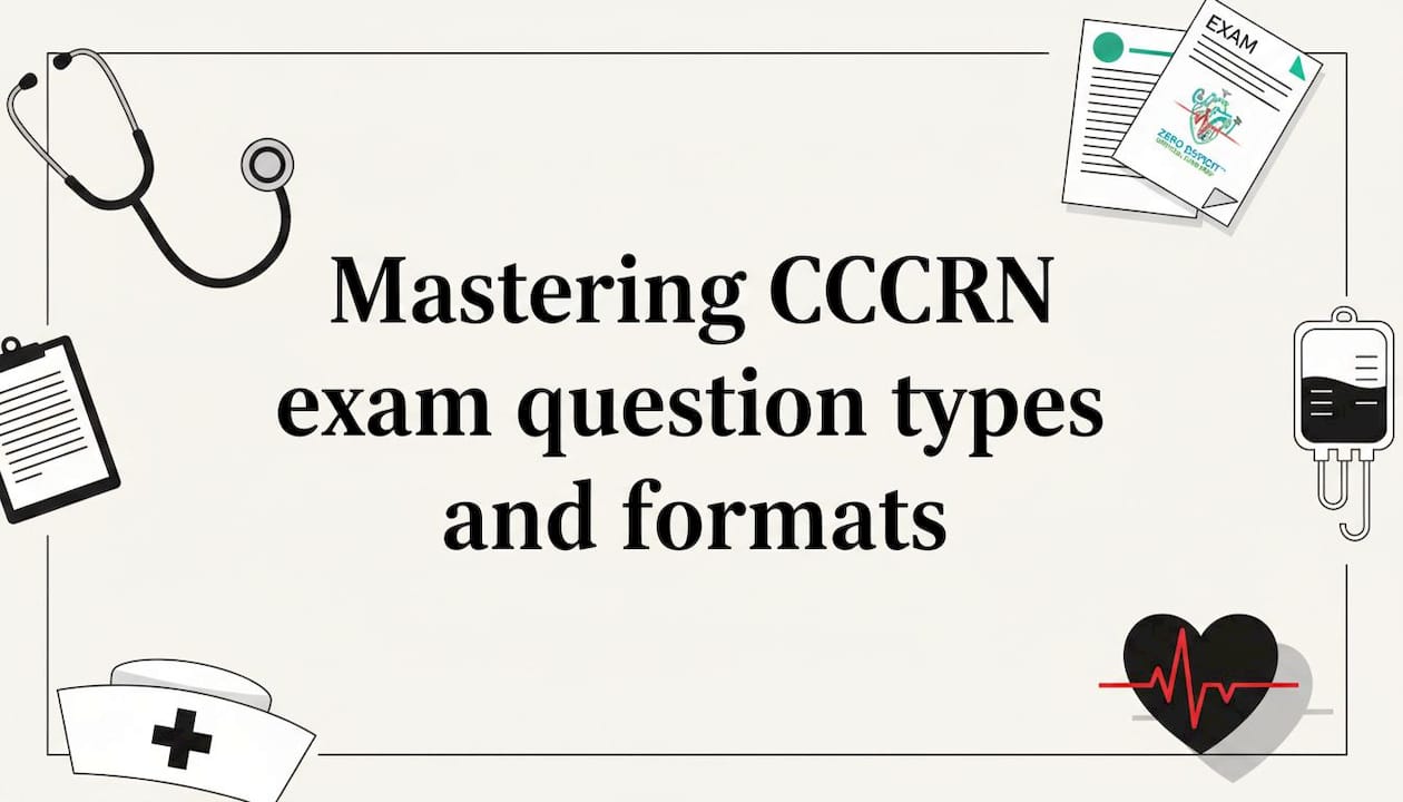 Decorative exam and nursing themed title card illustration