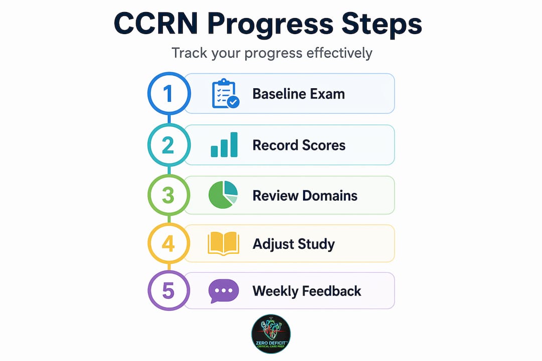 Infographic showing CCRN progress tracking steps