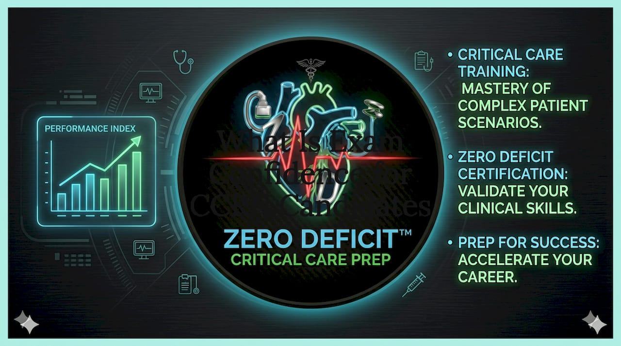 Decorative CCRN exam title card with nursing elements