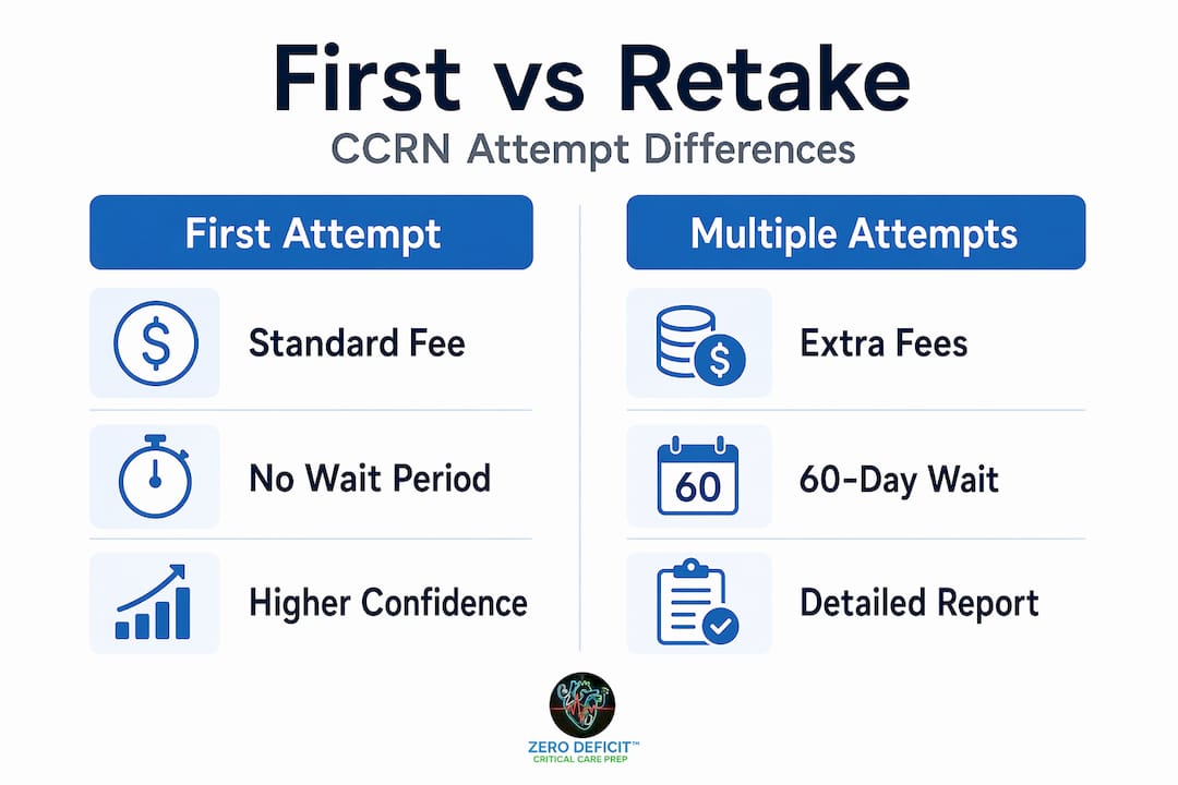Infographic contrasting first and retake CCRN exam attempts
