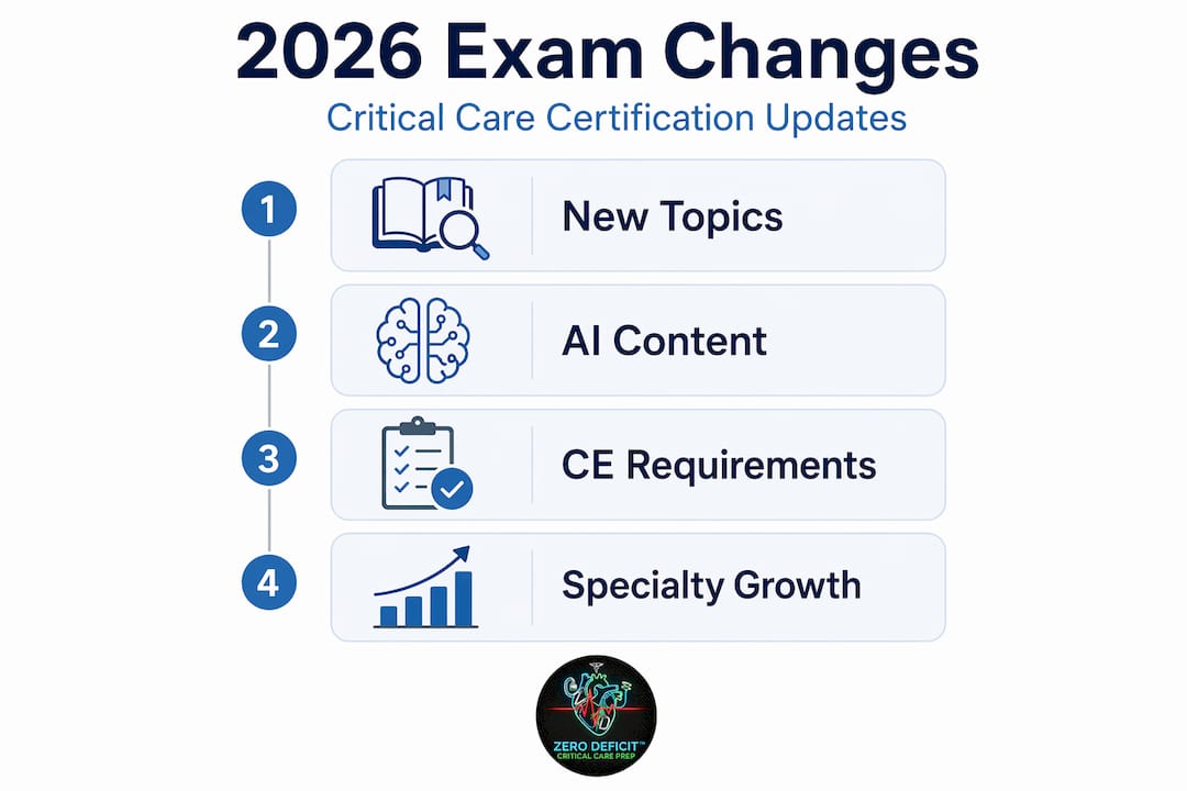 Infographic summarizing 2026 critical care exam changes