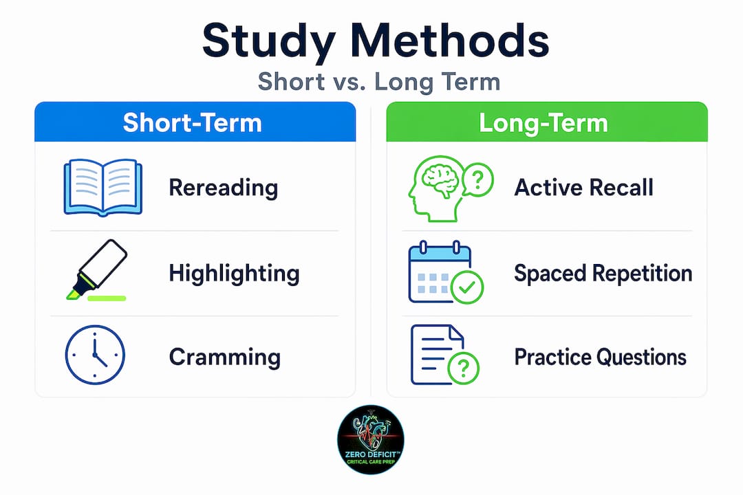 Infographic comparing short and long-term study methods