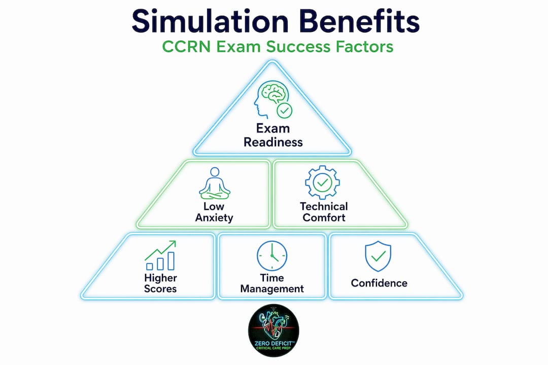 Infographic showing CCRN exam simulator benefits hierarchy