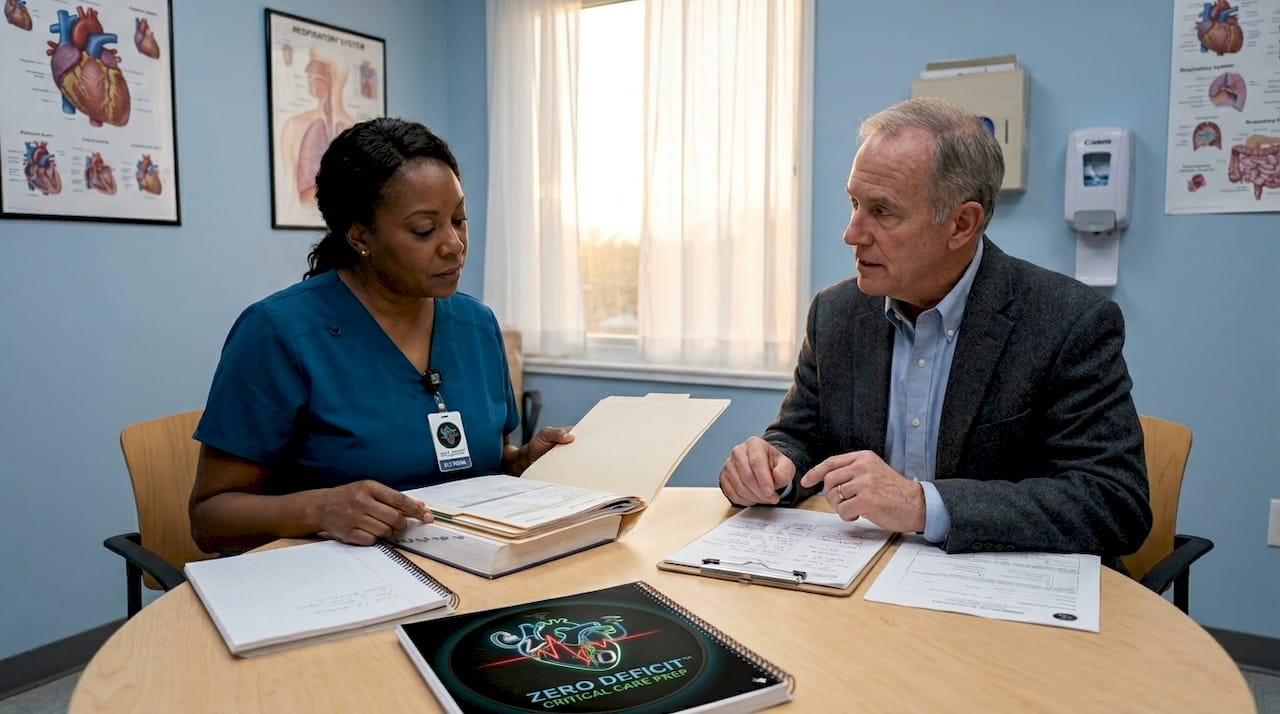 ICU nurse consulting with ethics specialist