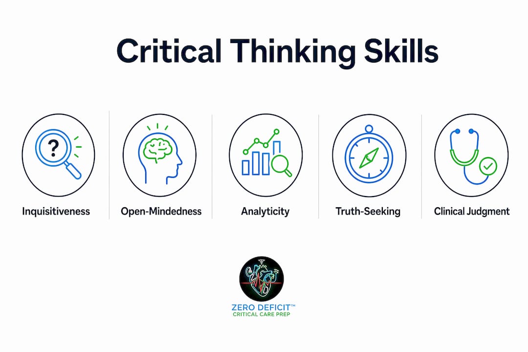 Infographic displaying core nursing critical thinking skills in hierarchy