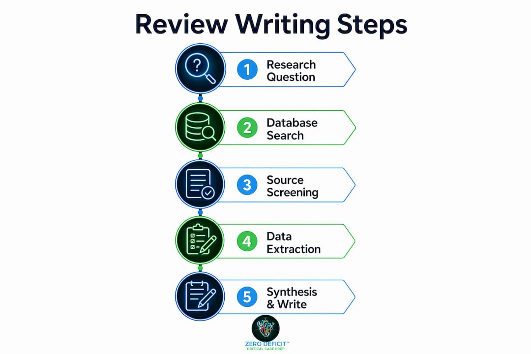 Infographic outlining comprehensive review writing steps