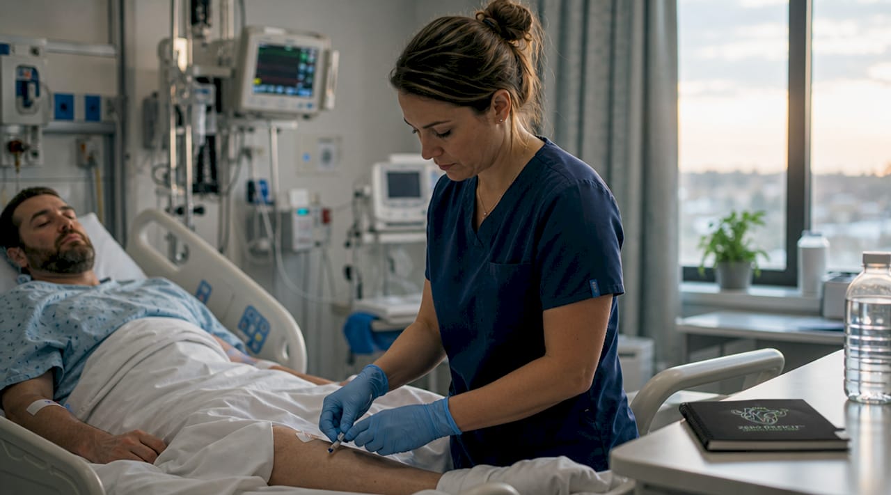 ICU nurse preparing antibiotics for patient