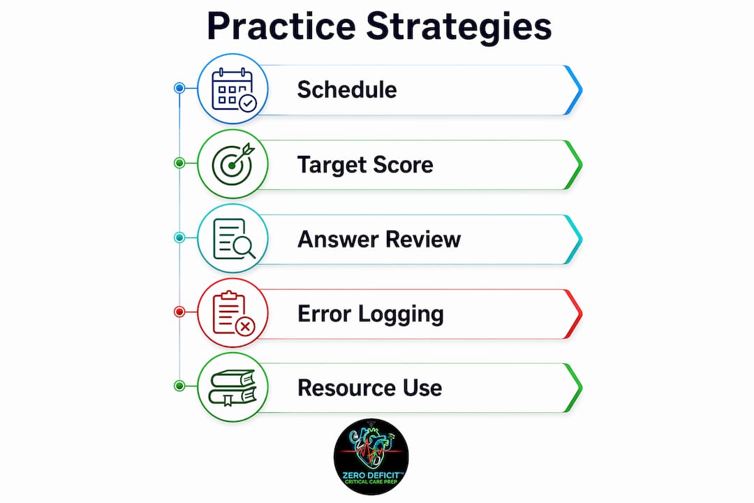 Infographic with key CCRN practice strategies in steps