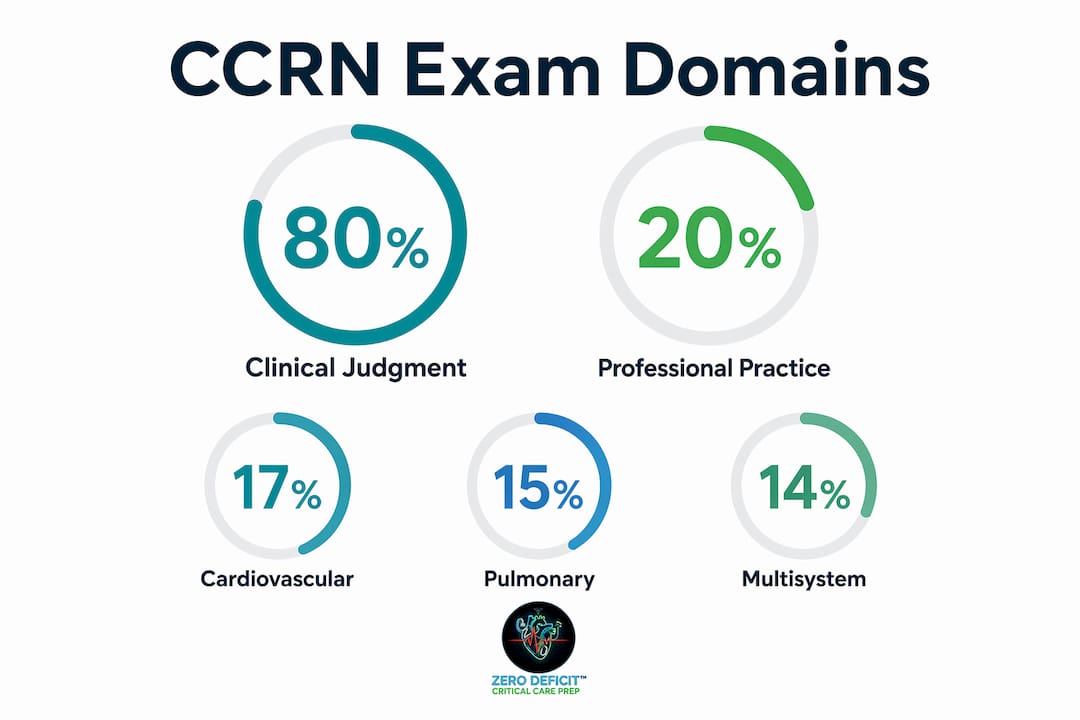 Infographic showing CCRN exam domain weights with percentages