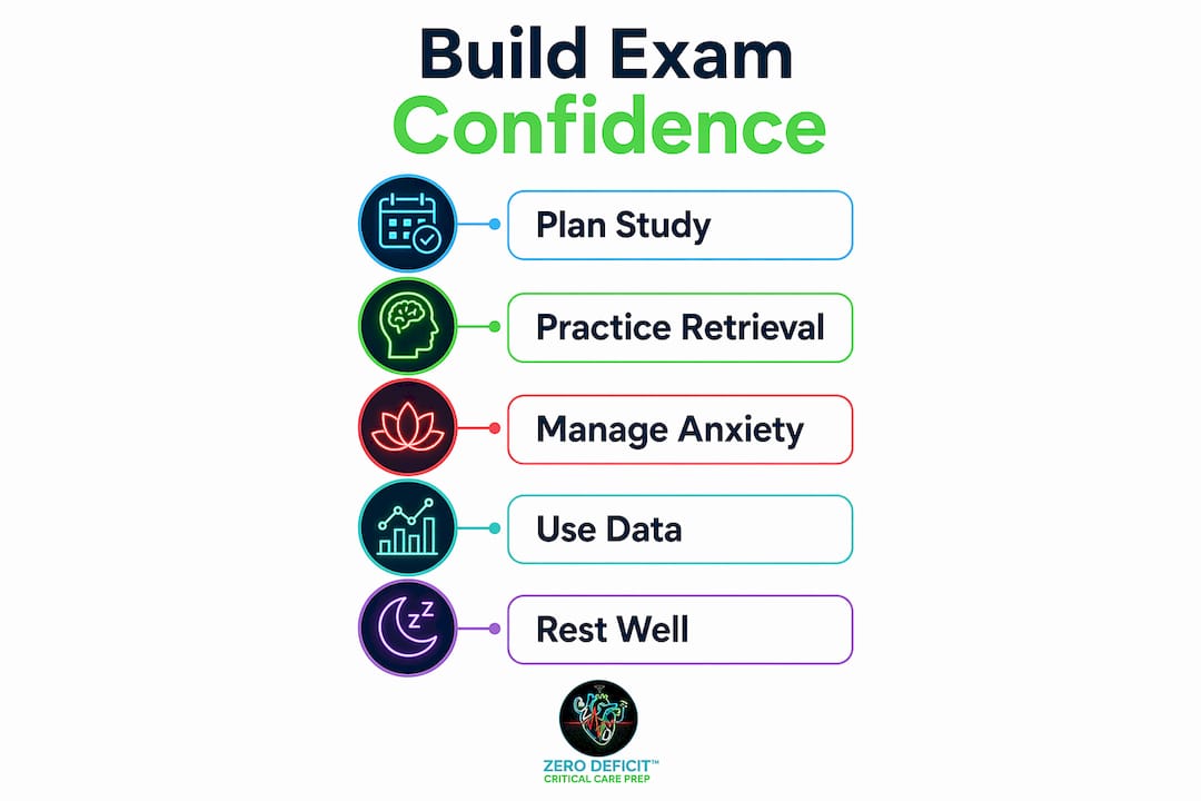 Infographic showing five steps to build exam confidence