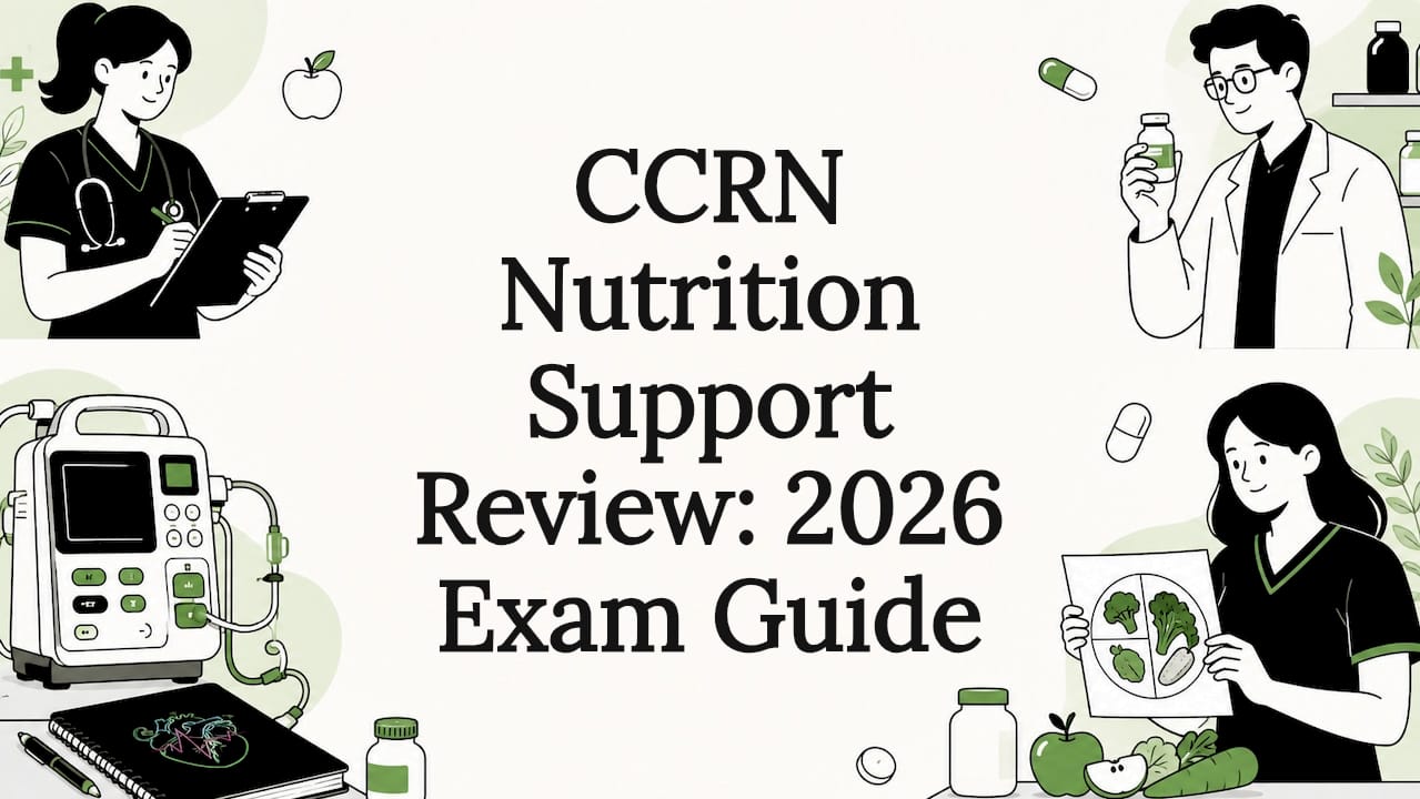 Decorative CCRN nutrition support title card illustration