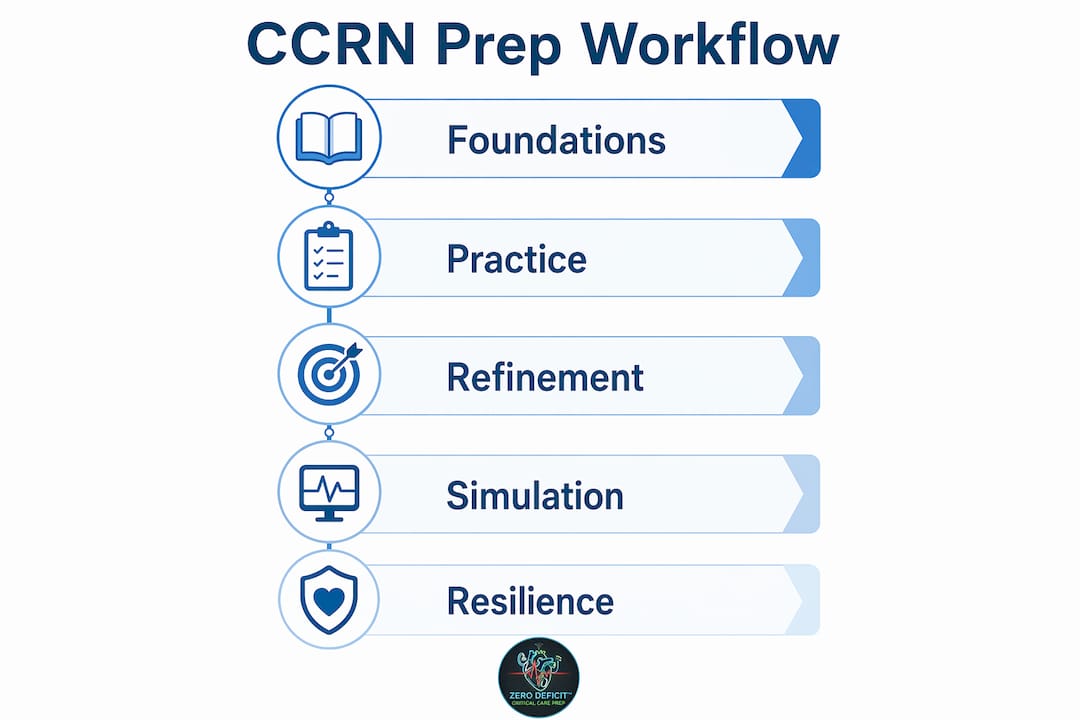 Infographic illustrating CCRN certification study workflow steps