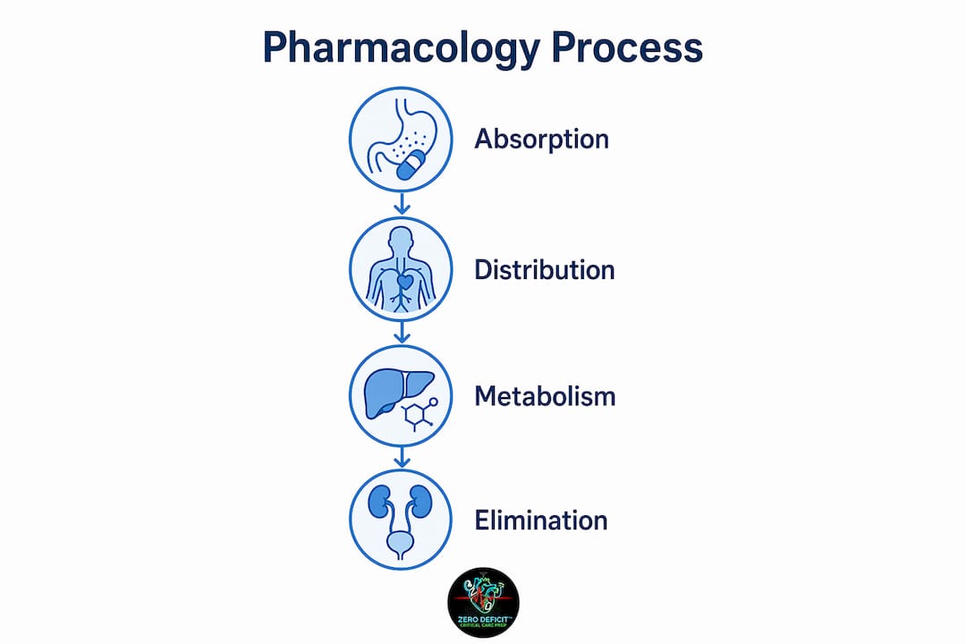 Infographic showing pharmacology process stages