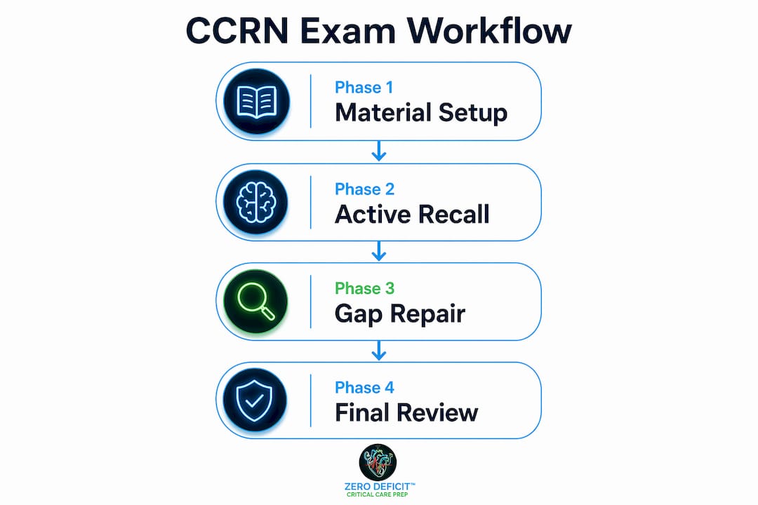 Infographic showing step-by-step CCRN exam readiness workflow