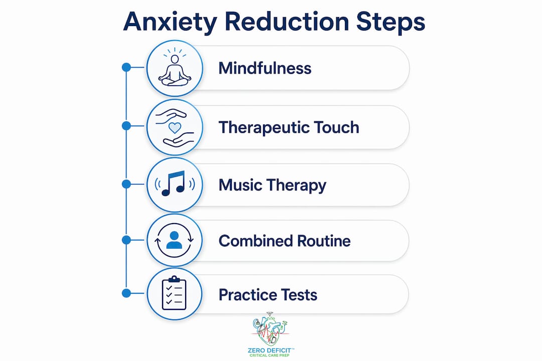 Infographic outlining steps to reduce nursing exam anxiety