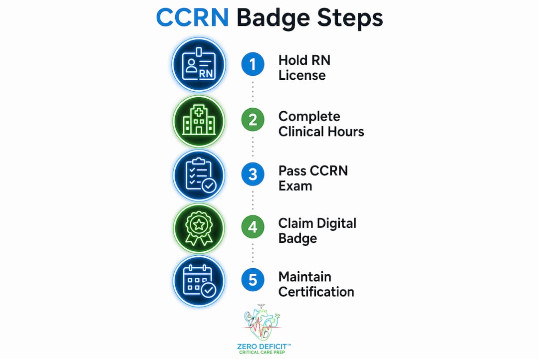 Infographic outlining CCRN badge earning steps