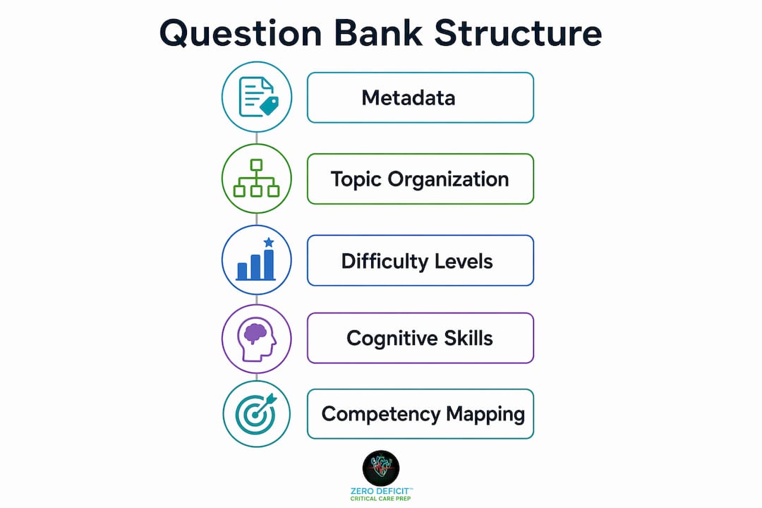Infographic showing question bank structure with key elements